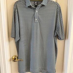 FootJoy Men's Short Sleeve Polo in White with Navy Geometric Print
